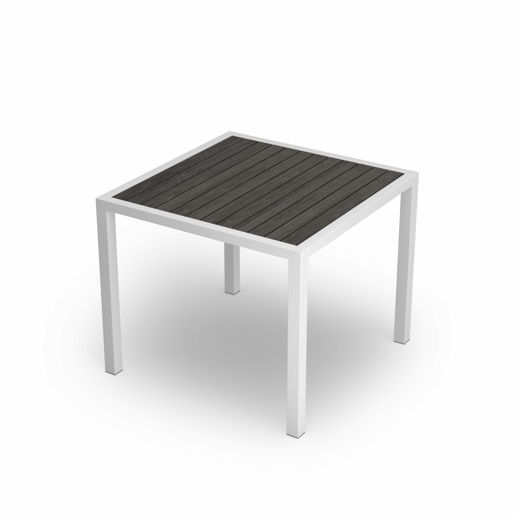Outdoor Hospitality Emma Dining Table, Textured White frame with grey timber slats